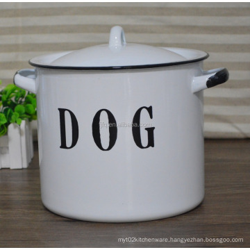 Dia 20cm Vintage Enamel Storage Pot Dog Food Pot With Lid